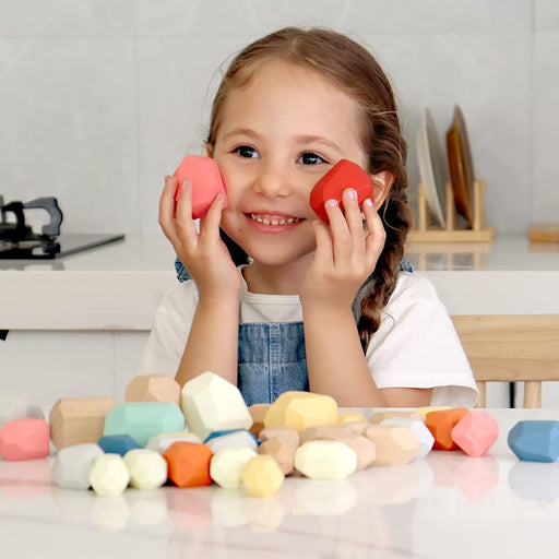 36 PCS Wooden Sorting Stacking Rocks Stones,Sensory Toddler Toys Learning Montessori Toys, Building Blocks Game for Kids 3 4 5 6 Years Boy and Girl Birthday Gifts for Kids