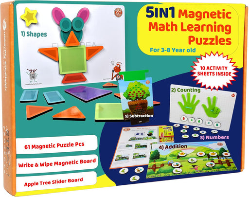 5In1 Educational Game for Kids 3-6 Yrs | Magnetic Shapes and Numbers Addition Subtraction Montessori Math Manipulatives for Boys and Girls