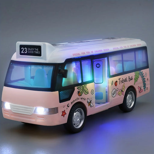 School Bus Toys Cars Die Cast Plastic Little Cars City Bus with Sound and Light up Friction Powered Cars Play Toys Gift for Kids