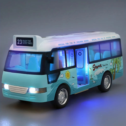 School Bus Toys Cars Die Cast Plastic Little Cars City Bus with Sound and Light up Friction Powered Cars Play Toys Gift for Kids