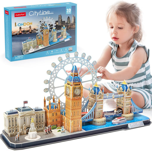 3D Puzzles for Adults London Cityline Puzzles for Gifts for Teenage Girls Architecture Building Gifts for Women Men, Tower Bridge, Big Ben, Buckingham Palace, the London Eye, 107 Pieces