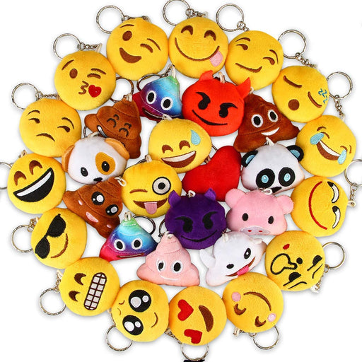 Emoticon Keychains,  Mini Emoticon Plush Party Favors Valentine' S Day Gifts Birthday Party Supplies, Carnival Prizes Easter Egg Fillers for Kids Treasure Box Bulk Toy Assortment 2" Set of 30
