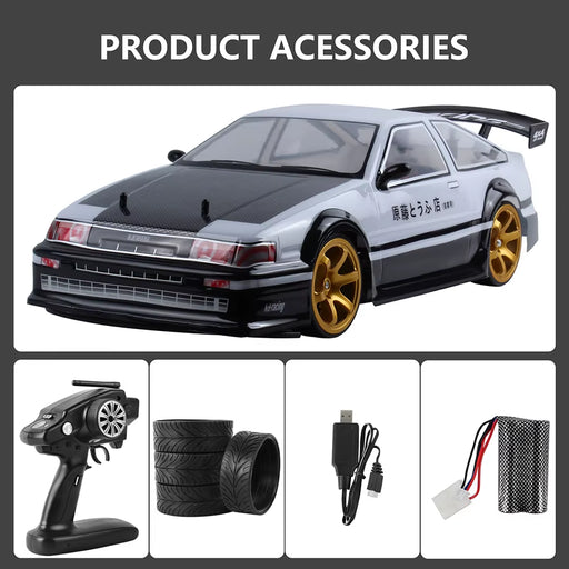 EBORUI RC Car 1:10 4WD AE86 RC Sport Racing Drift Car 70Km/H High Speed Remote Control Car + Extra Drift Tires Drift Car RTR
