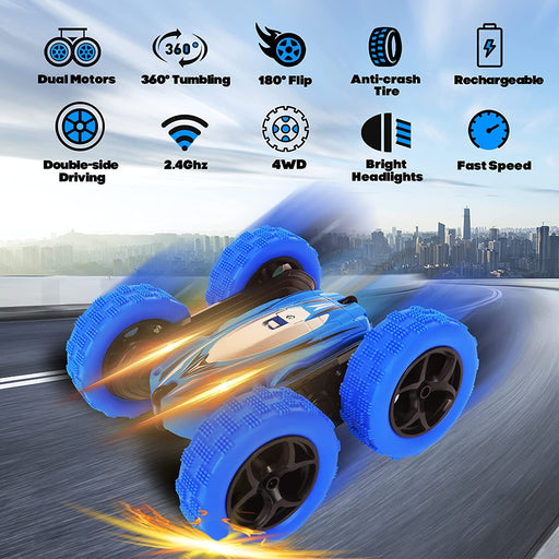 Remote Control Toy, 4WD RC Toy with Double Sided 360 Degrees Tumbling and Rotating, 2.4GHZ RC Stunt with LED, Toys for 8 Year Old Boys Girls