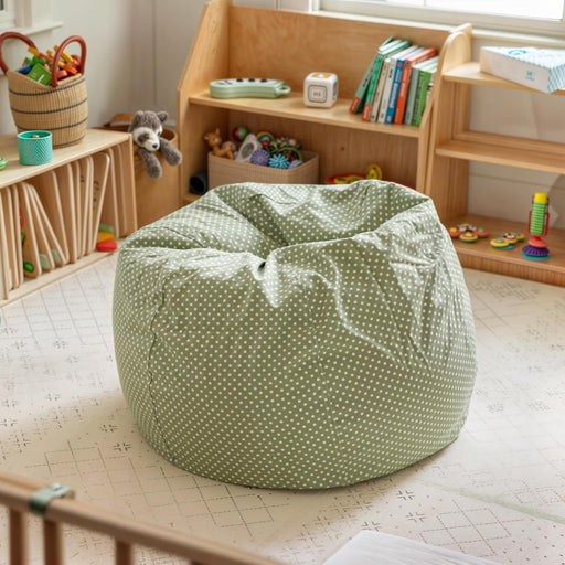 Dillon Small Bean Bag Chair for Kids and Teens, Foam-Filled Beanbag Chair with Machine Washable Cover, Green Polka Dot